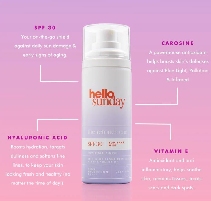 Hello Sunday The Retouch One SPF 30 Invisible Face Mist with Hyaluronic Acid